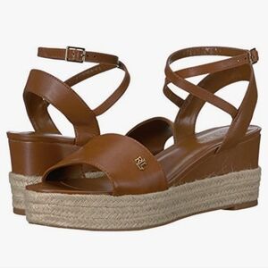 Lauren by Ralph Lauren DELORES Leather Espadrille Wedge Ankle Strap Sandals 9